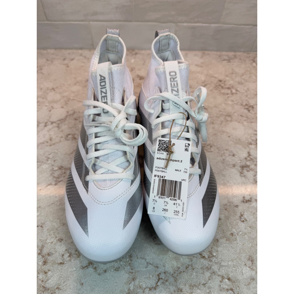 Adidas Adizero Impact.2 Football Cleats White Silver Mens Size 8 NEW, No Box